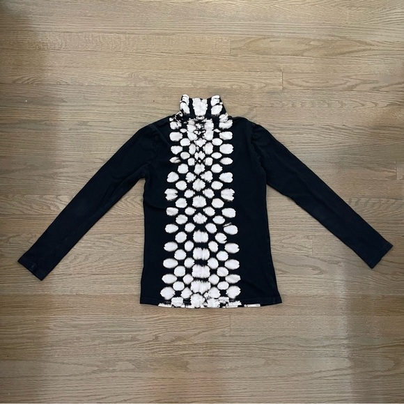 Raquel Allegra Women's Black and White Tye Dye Slim Fit Lightweight Turtleneck - Picture 8 of 14